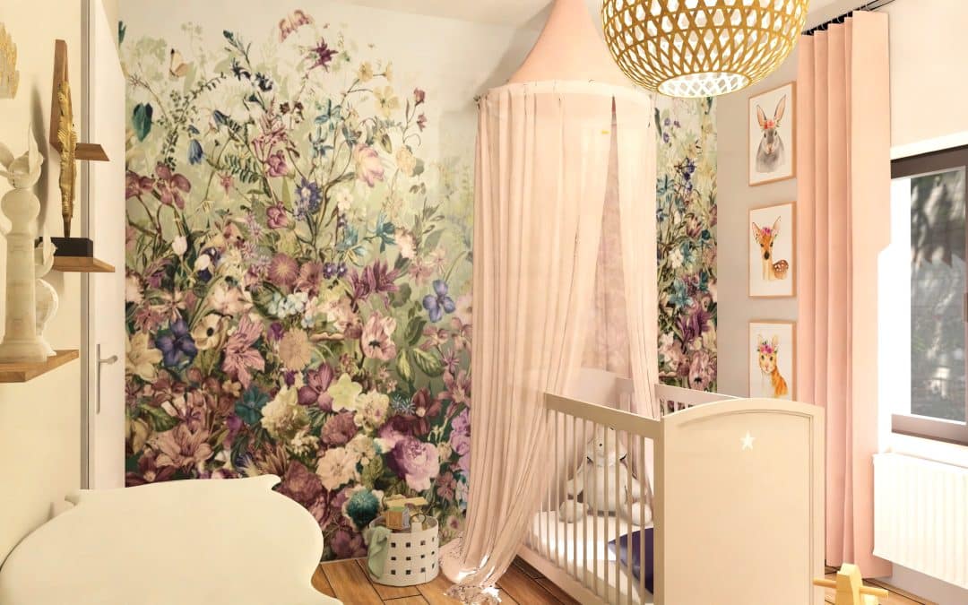 Chambre de petite fille sur le thème de la nature  à Montluel